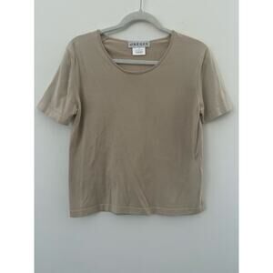 Jaeger Pullover T-Shirt Women's Size Large Tan Short Sleeves Crew Neck Cotton